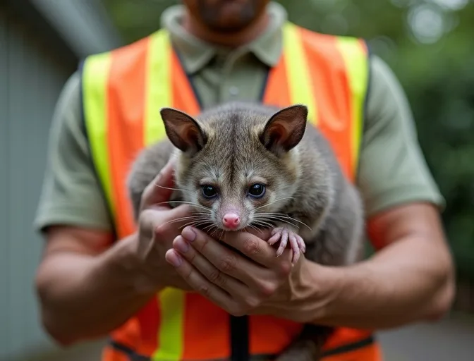 Animal handler safely recovering a deceased possum in Burwood East