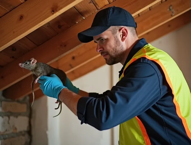 Technician inspecting a roof cavity for a dead rat in Burwood East